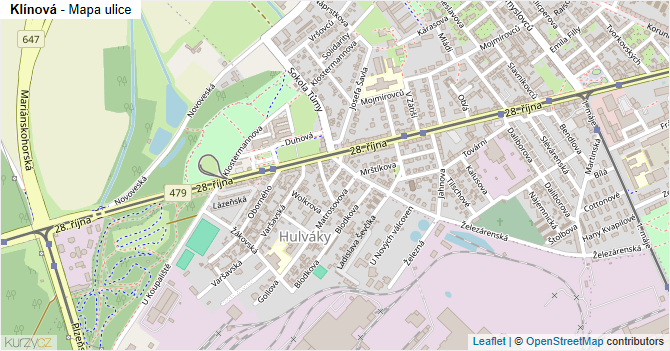Klínová - mapa ulice