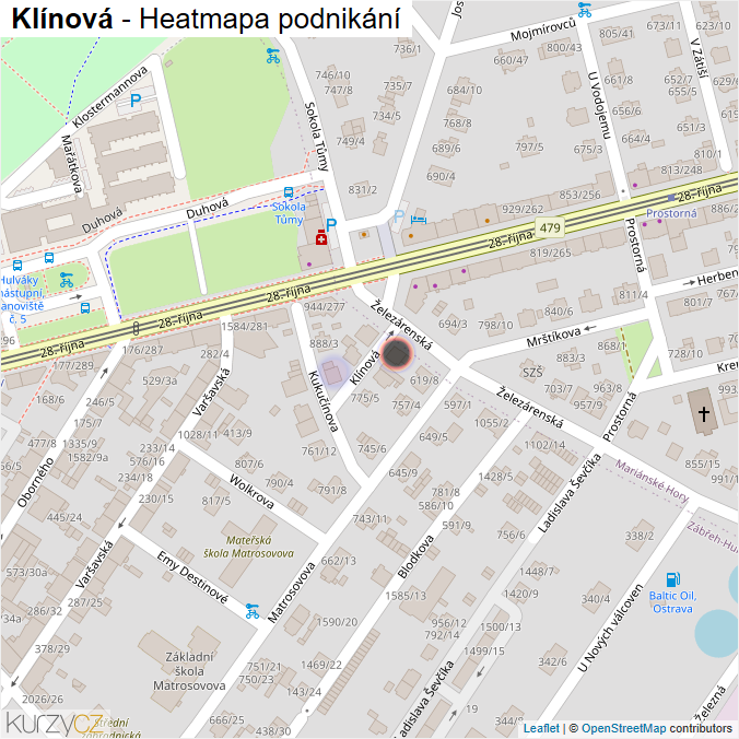 Mapa Klínová - Firmy v ulici.