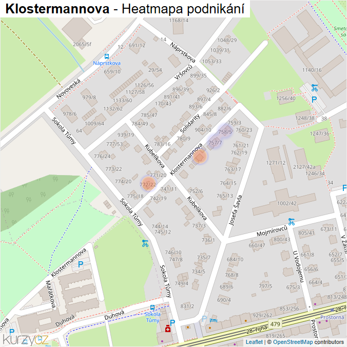 Mapa Klostermannova - Firmy v ulici.