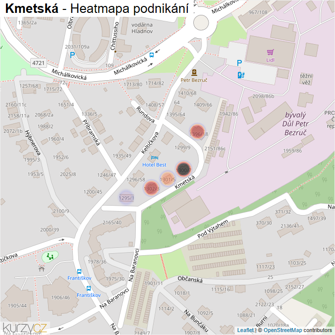Mapa Kmetská - Firmy v ulici.