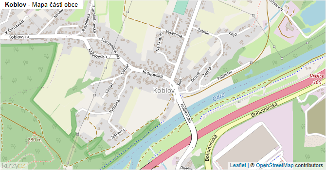 Koblov - mapa části obce