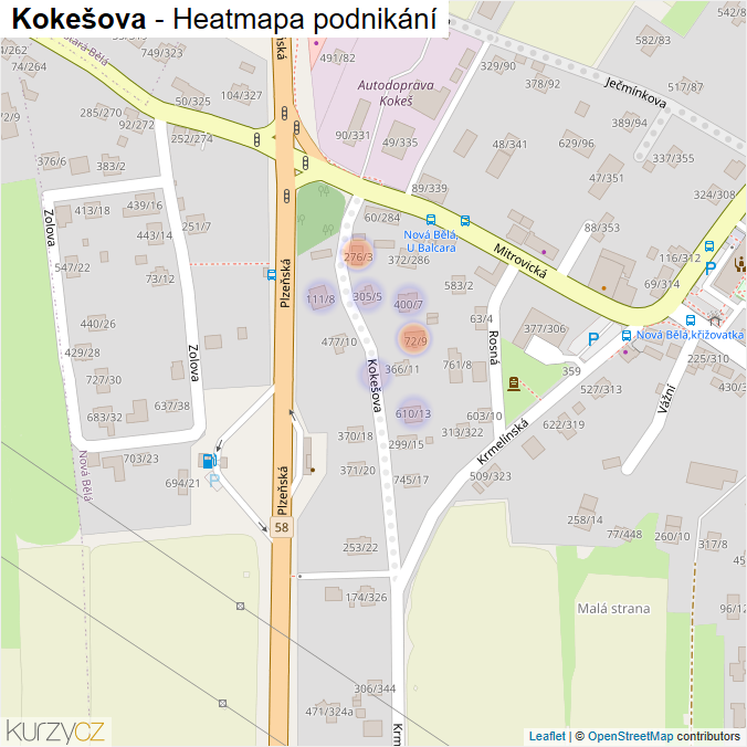 Mapa Kokešova - Firmy v ulici.
