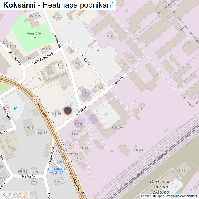 Mapa Koksární - Firmy v ulici.