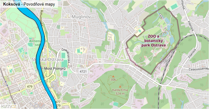 Koksová - záplavové mapy stoleté vody
