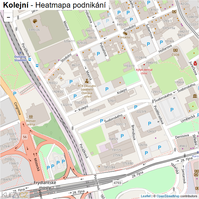 Mapa Kolejní - Firmy v ulici.