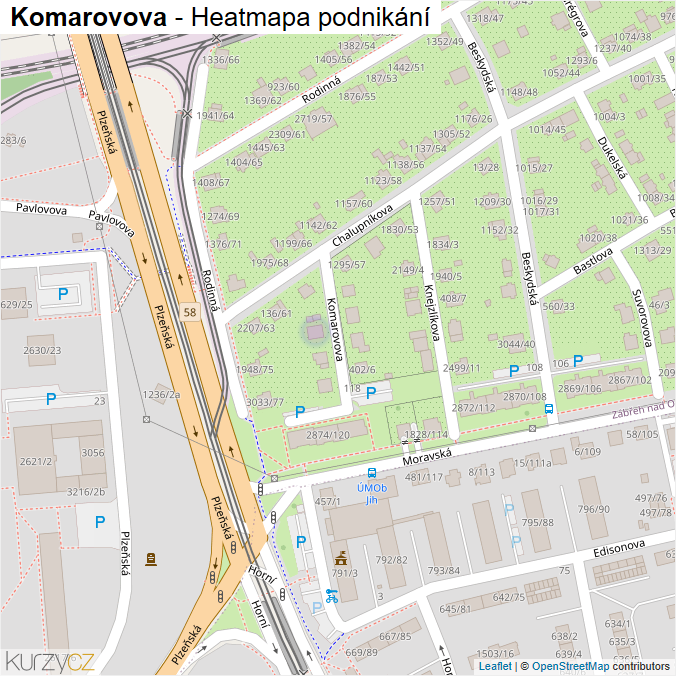Mapa Komarovova - Firmy v ulici.