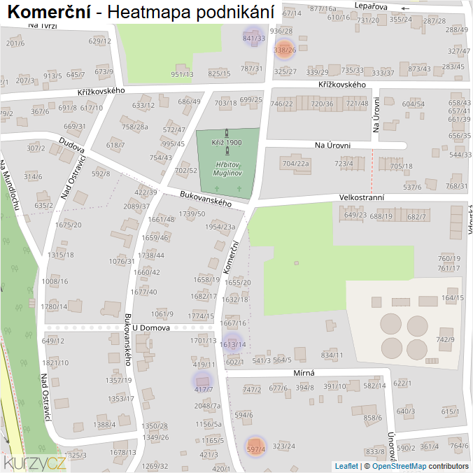 Mapa Komerční - Firmy v ulici.
