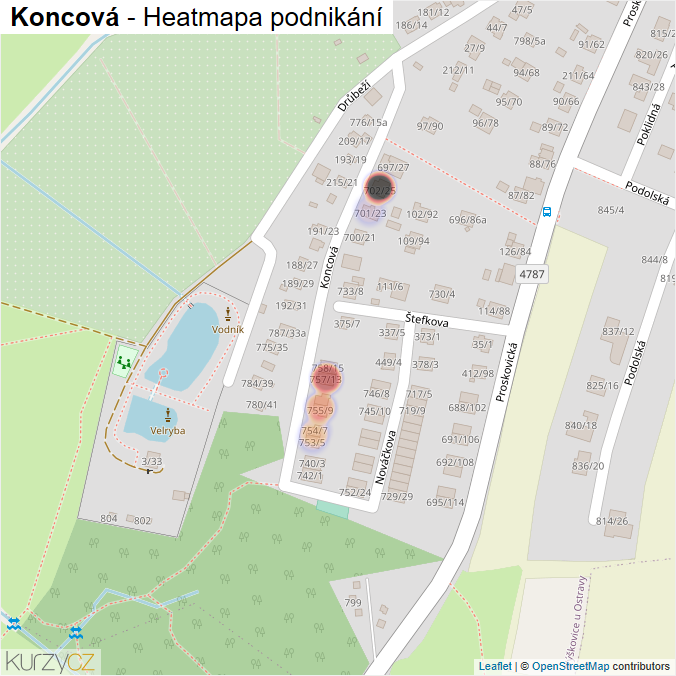Mapa Koncová - Firmy v ulici.