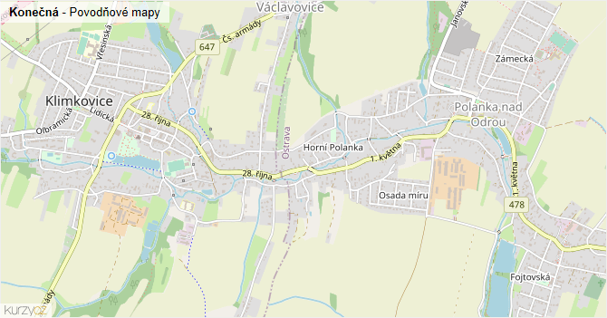 Konečná - záplavové mapy stoleté vody