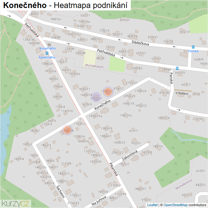 Mapa Konečného - Firmy v ulici.