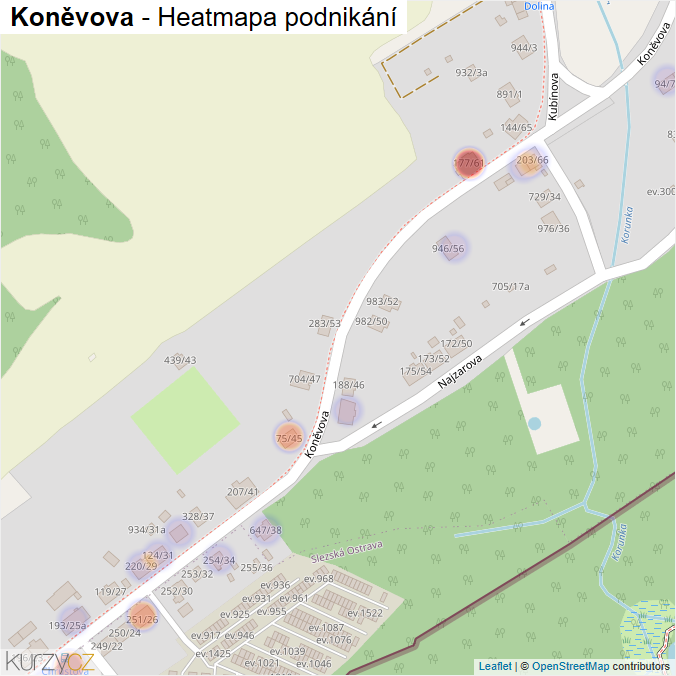 Mapa Koněvova - Firmy v ulici.