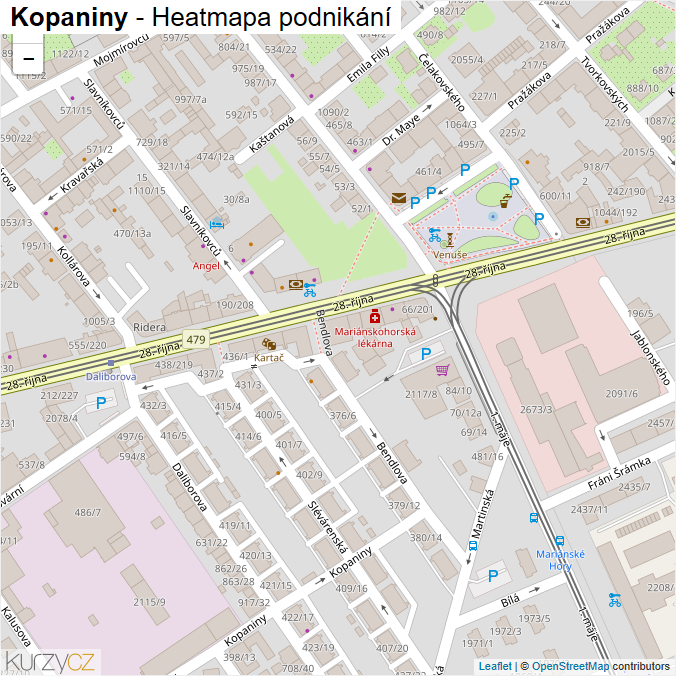 Mapa Kopaniny - Firmy v ulici.