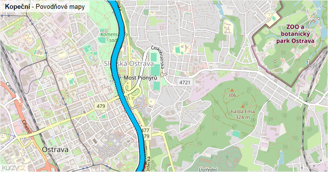 Kopeční - záplavové mapy stoleté vody