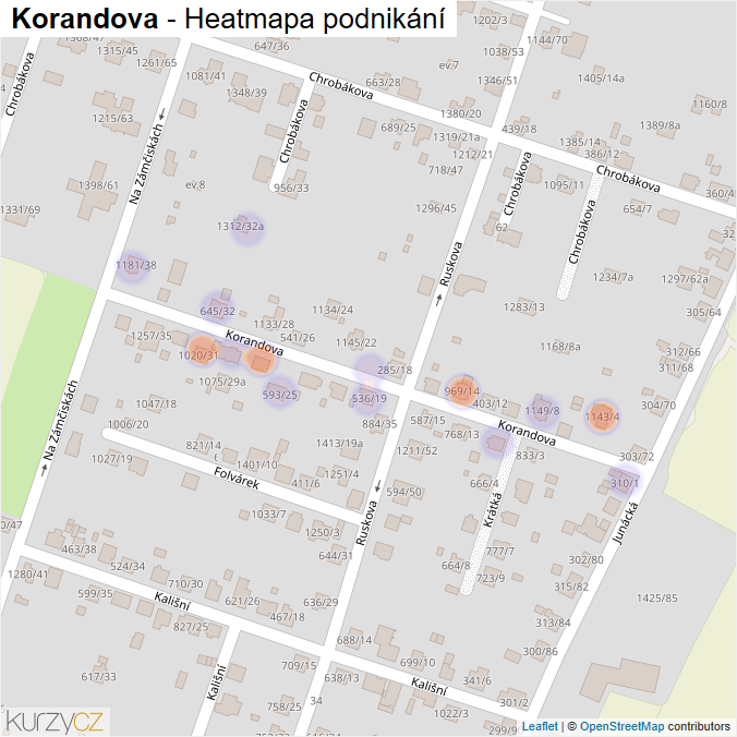 Mapa Korandova - Firmy v ulici.