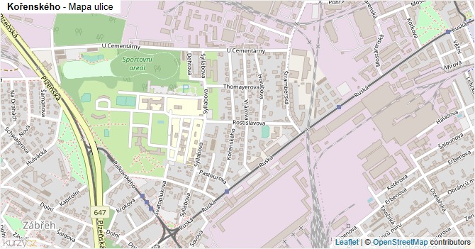 Kořenského - mapa ulice