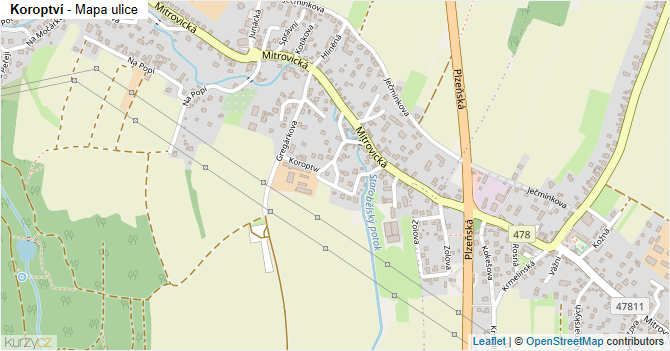 Koroptví - mapa ulice