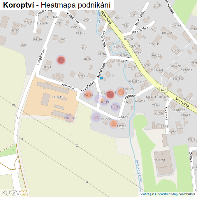 Mapa Koroptví - Firmy v ulici.