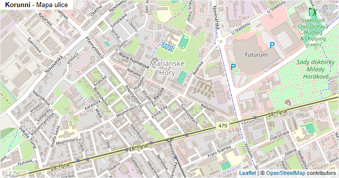 Korunní - mapa ulice
