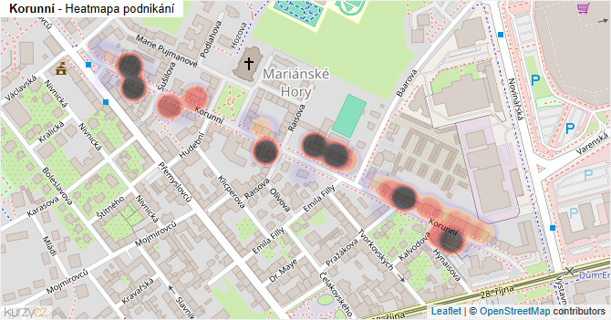 Korunní - mapa podnikání