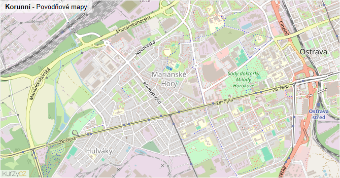 Korunní - záplavové mapy stoleté vody