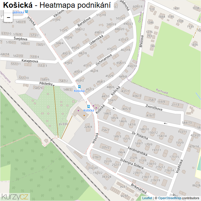 Mapa Košická - Firmy v ulici.