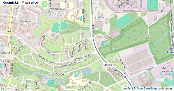 Kosmická - mapa ulice