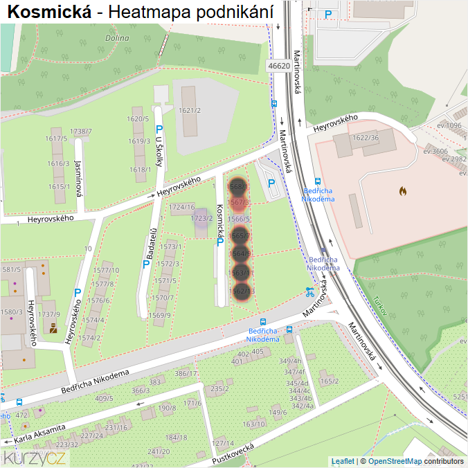 Mapa Kosmická - Firmy v ulici.