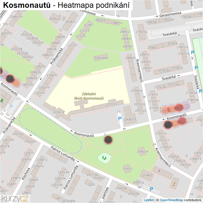 Mapa Kosmonautů - Firmy v ulici.