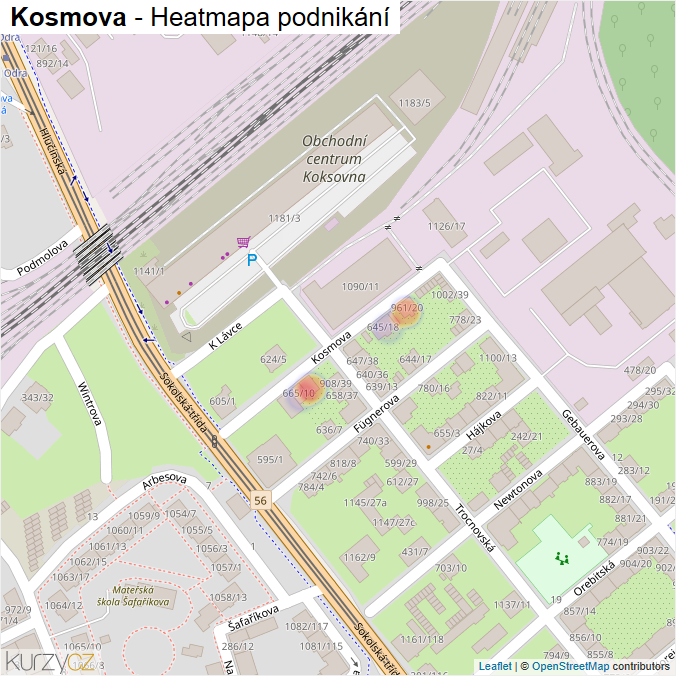 Mapa Kosmova - Firmy v ulici.