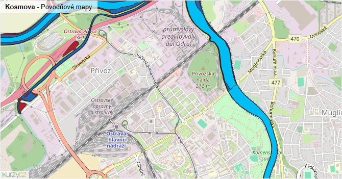 Kosmova - záplavové mapy stoleté vody