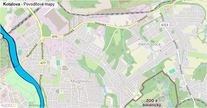 Kotalova - záplavové mapy stoleté vody