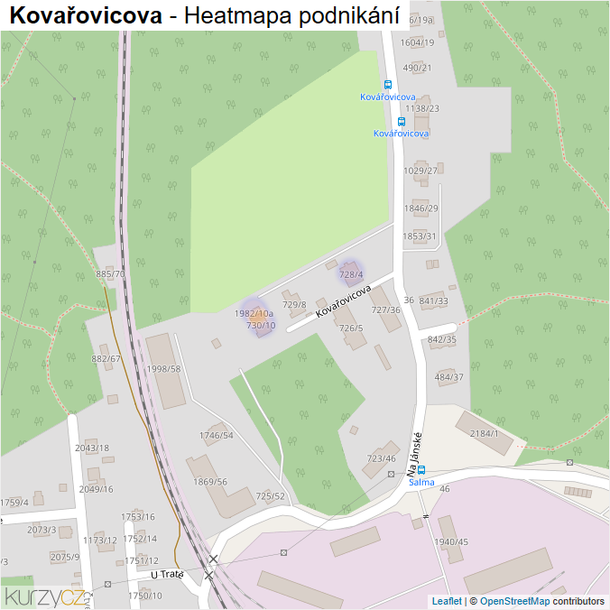 Mapa Kovařovicova - Firmy v ulici.