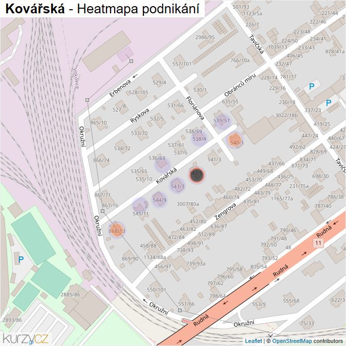 Mapa Kovářská - Firmy v ulici.