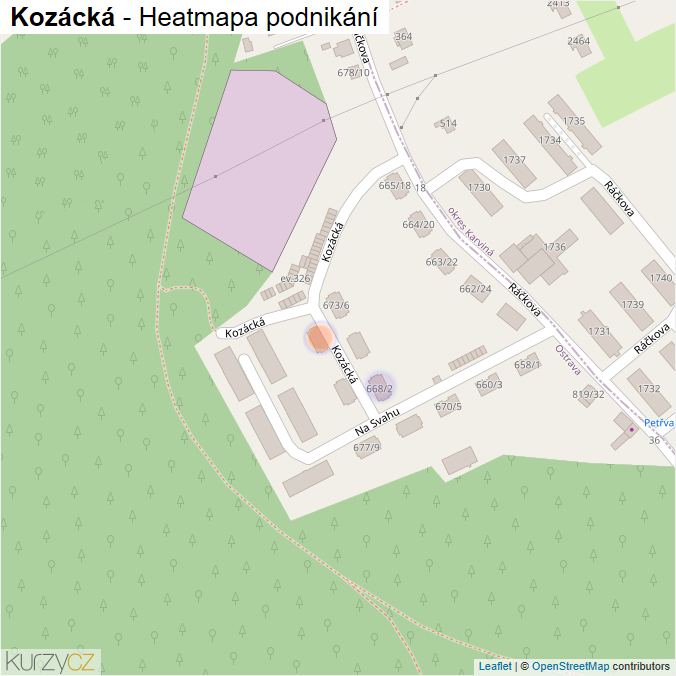 Mapa Kozácká - Firmy v ulici.