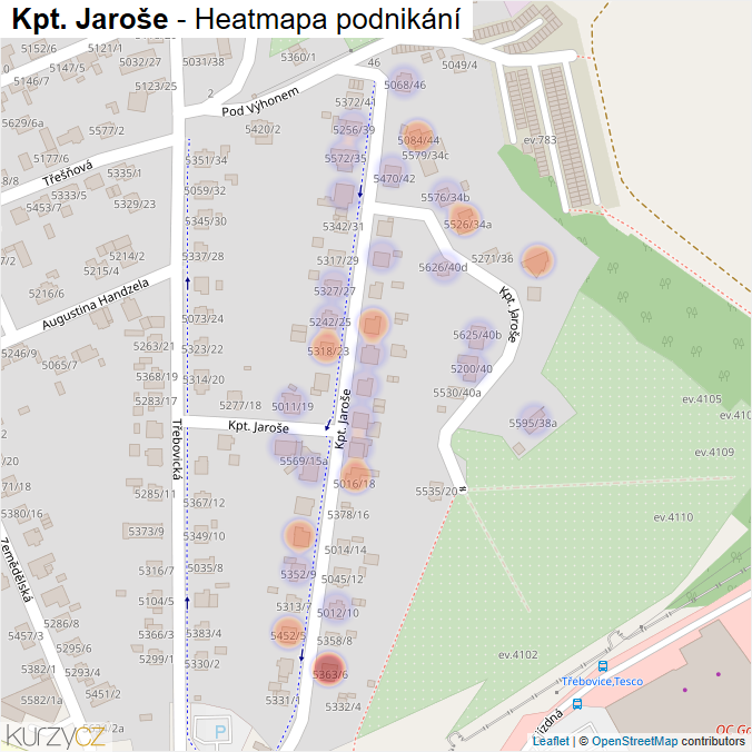 Mapa Kpt. Jaroše - Firmy v ulici.