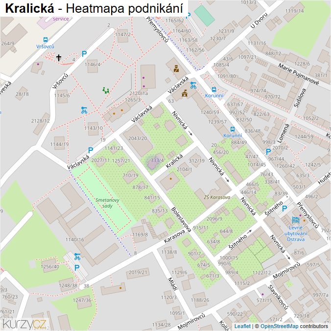 Mapa Kralická - Firmy v ulici.
