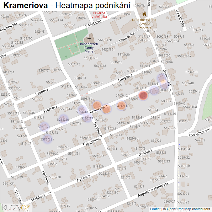 Mapa Krameriova - Firmy v ulici.