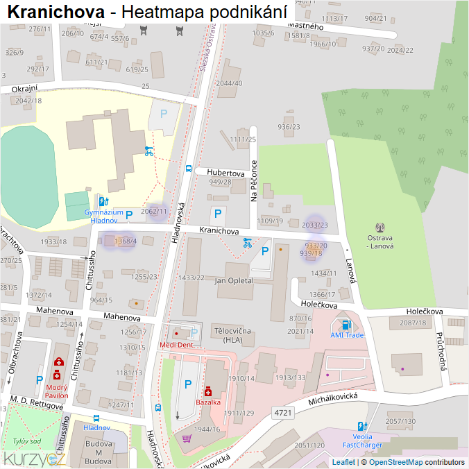 Mapa Kranichova - Firmy v ulici.