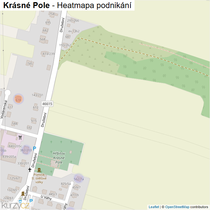Mapa Krásné Pole - Firmy v městské části.