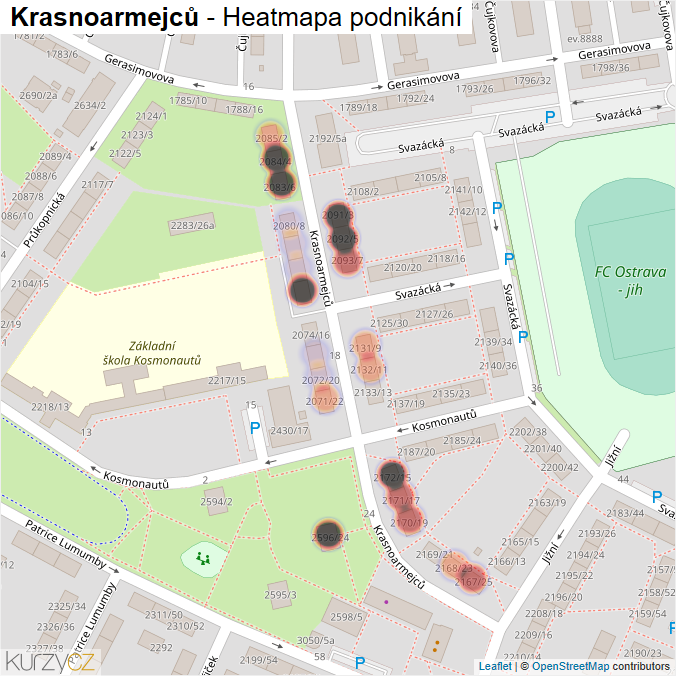 Mapa Krasnoarmejců - Firmy v ulici.