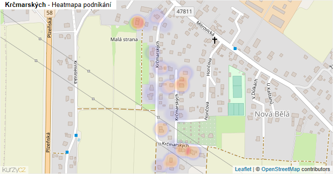 Krčmarských - mapa podnikání