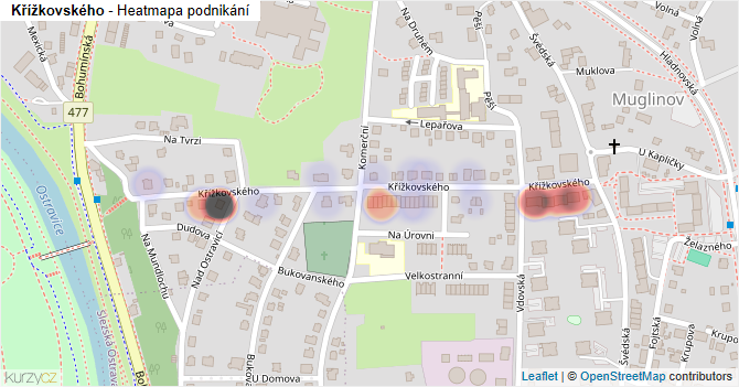 Křížkovského - mapa podnikání