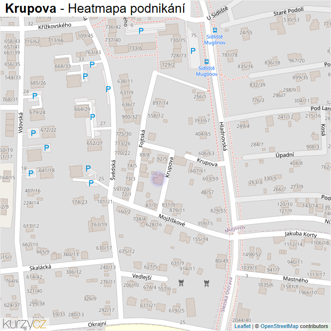 Mapa Krupova - Firmy v ulici.