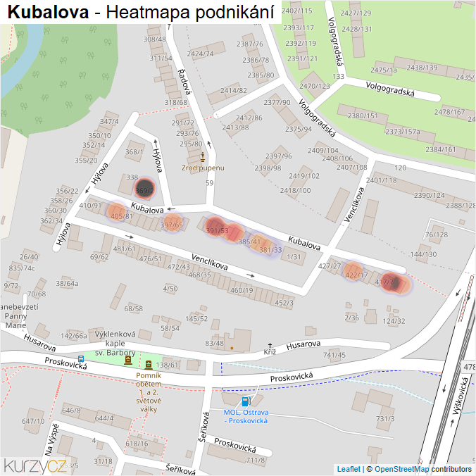 Mapa Kubalova - Firmy v ulici.