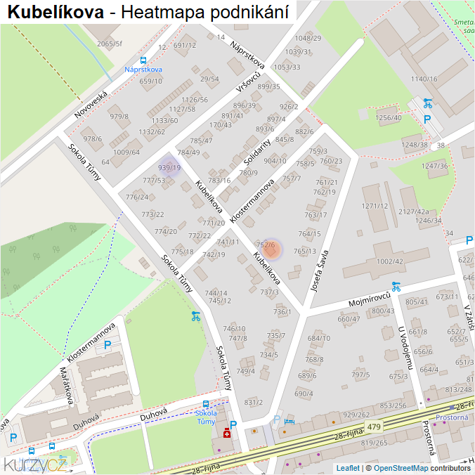 Mapa Kubelíkova - Firmy v ulici.