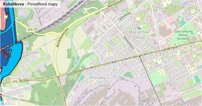 Kubelíkova - záplavové mapy stoleté vody