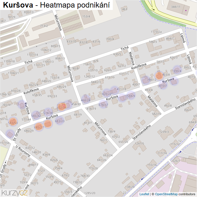 Mapa Kuršova - Firmy v ulici.