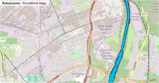 Kutuzovova - záplavové mapy stoleté vody