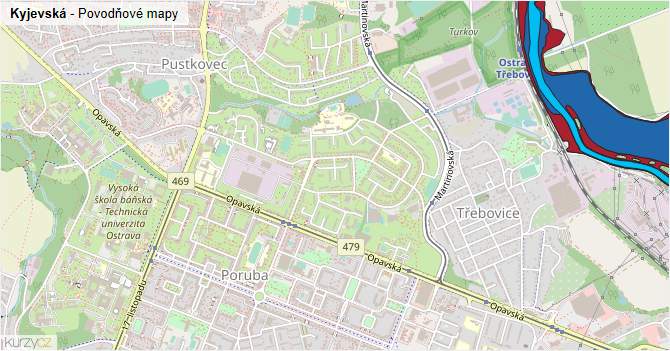 Kyjevská - záplavové mapy stoleté vody