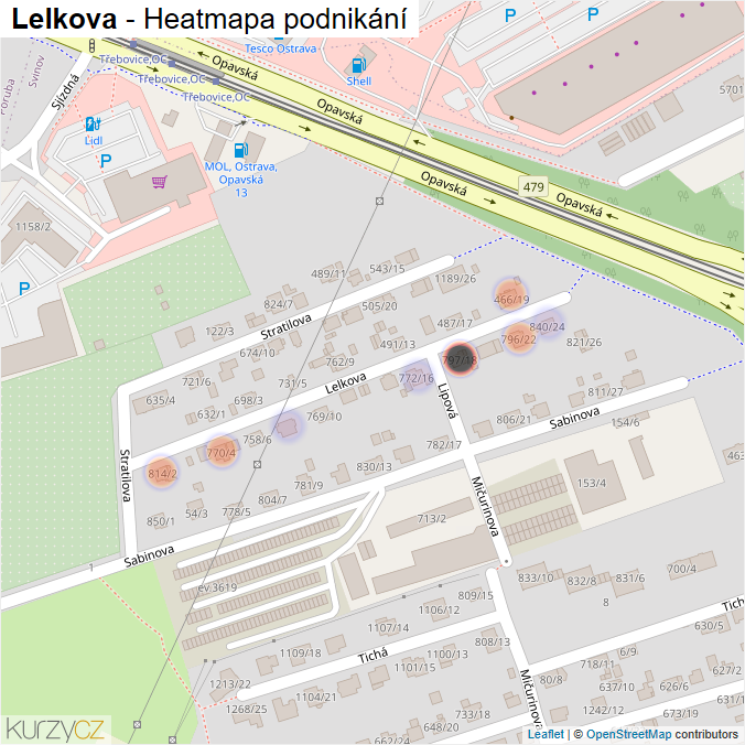 Mapa Lelkova - Firmy v ulici.
